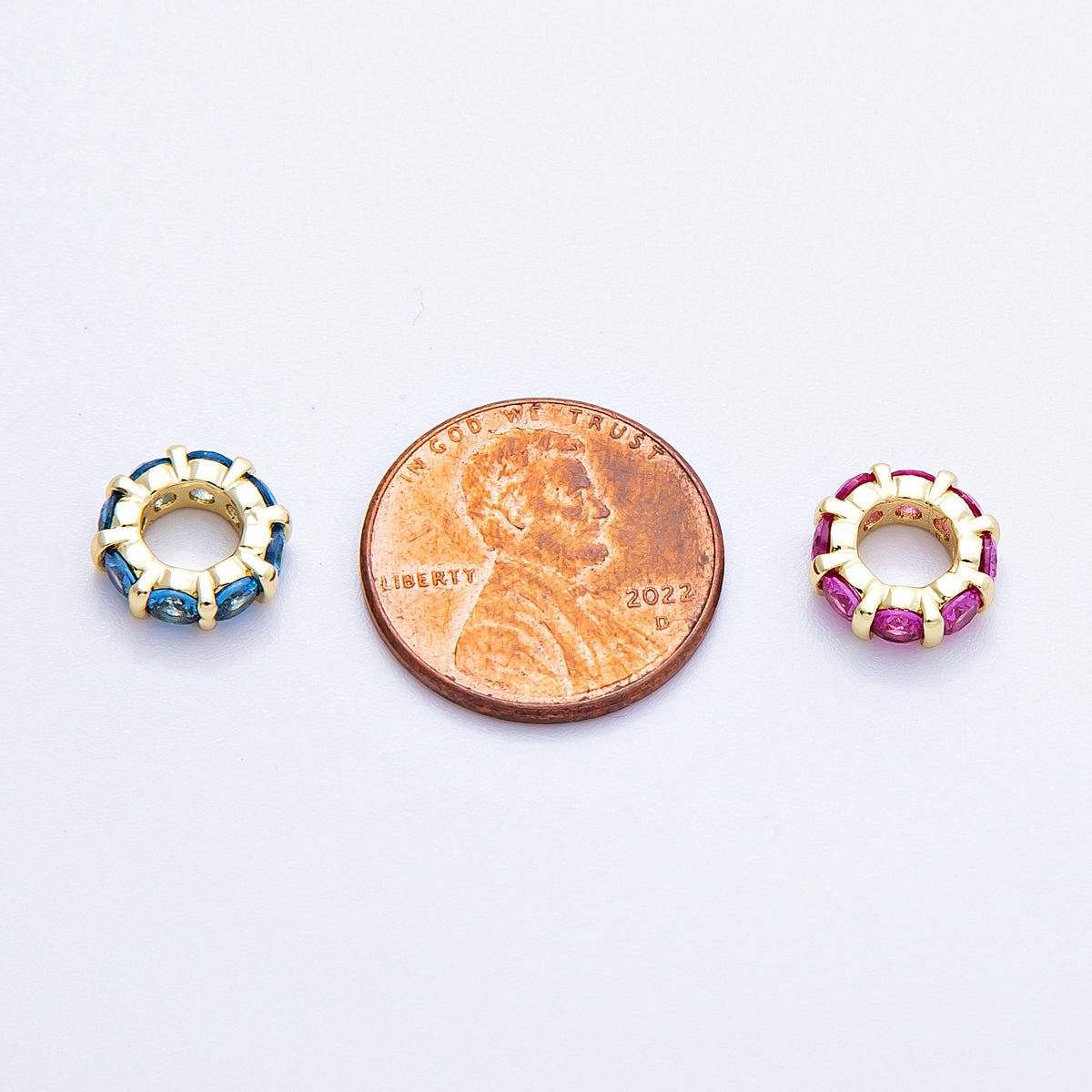 16K Gold Filled 10.5mm Personalized Birthstone Micro Paved Round CZ Rondelle Spacer Set | Beads - 00113 - Beads - 00124 - DLUXCA