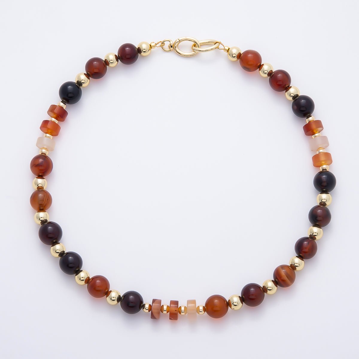 16K Gold Filled 10.5mm Red Carnelian Tube Bead Round Gemstone Chain w. Dual Push Gate | WA-02090 - DLUXCA