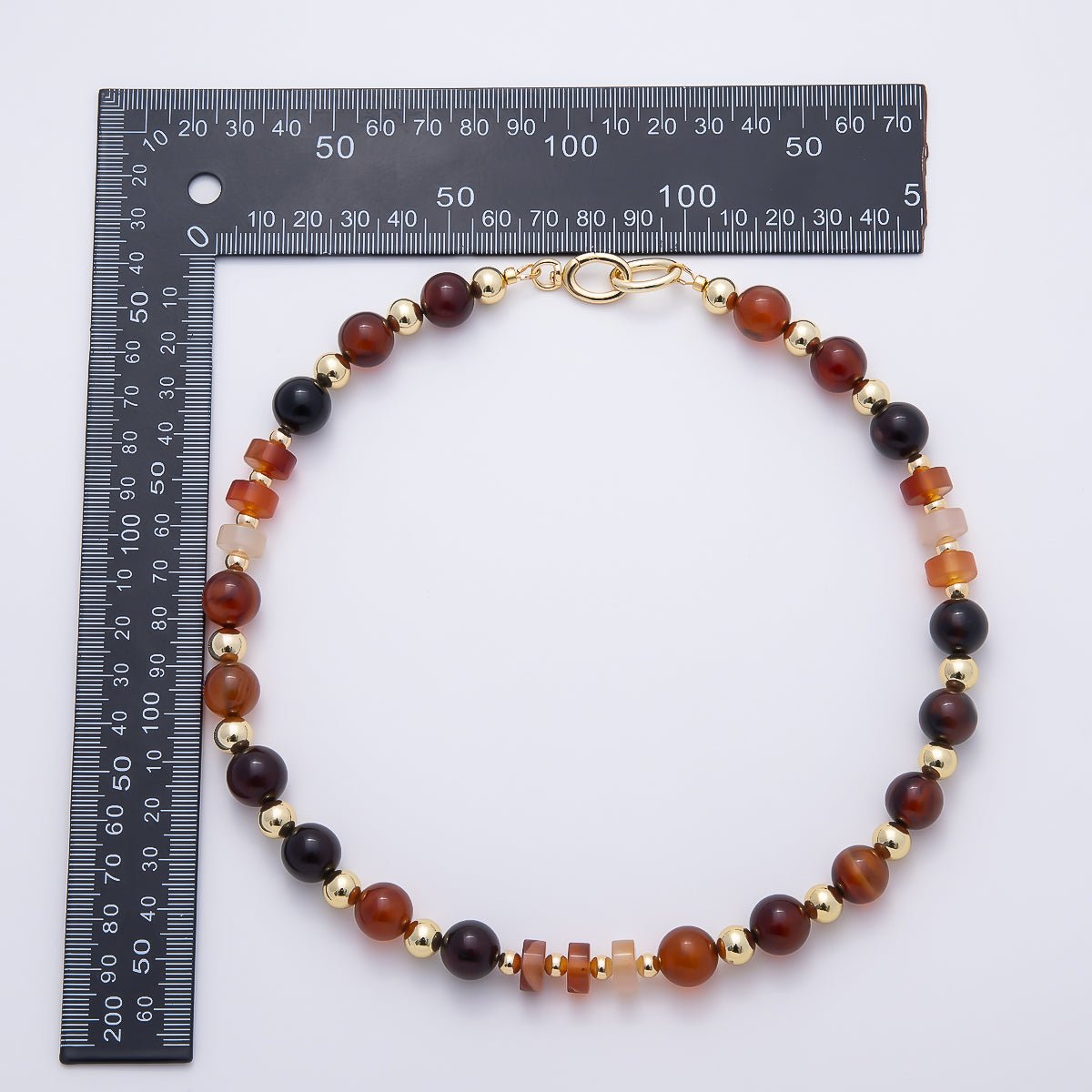 16K Gold Filled 10.5mm Red Carnelian Tube Bead Round Gemstone Chain w. Dual Push Gate | WA-02090 - DLUXCA