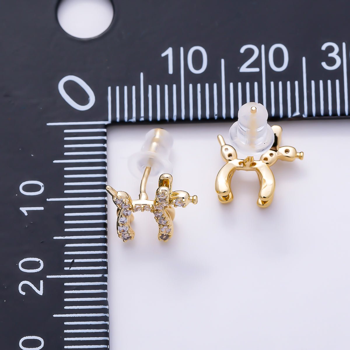 16K Gold Filled 10mm Balloon Animal Micro Paved CZ Stud in Gold & Silver | Earrings-00779 - DLUXCA