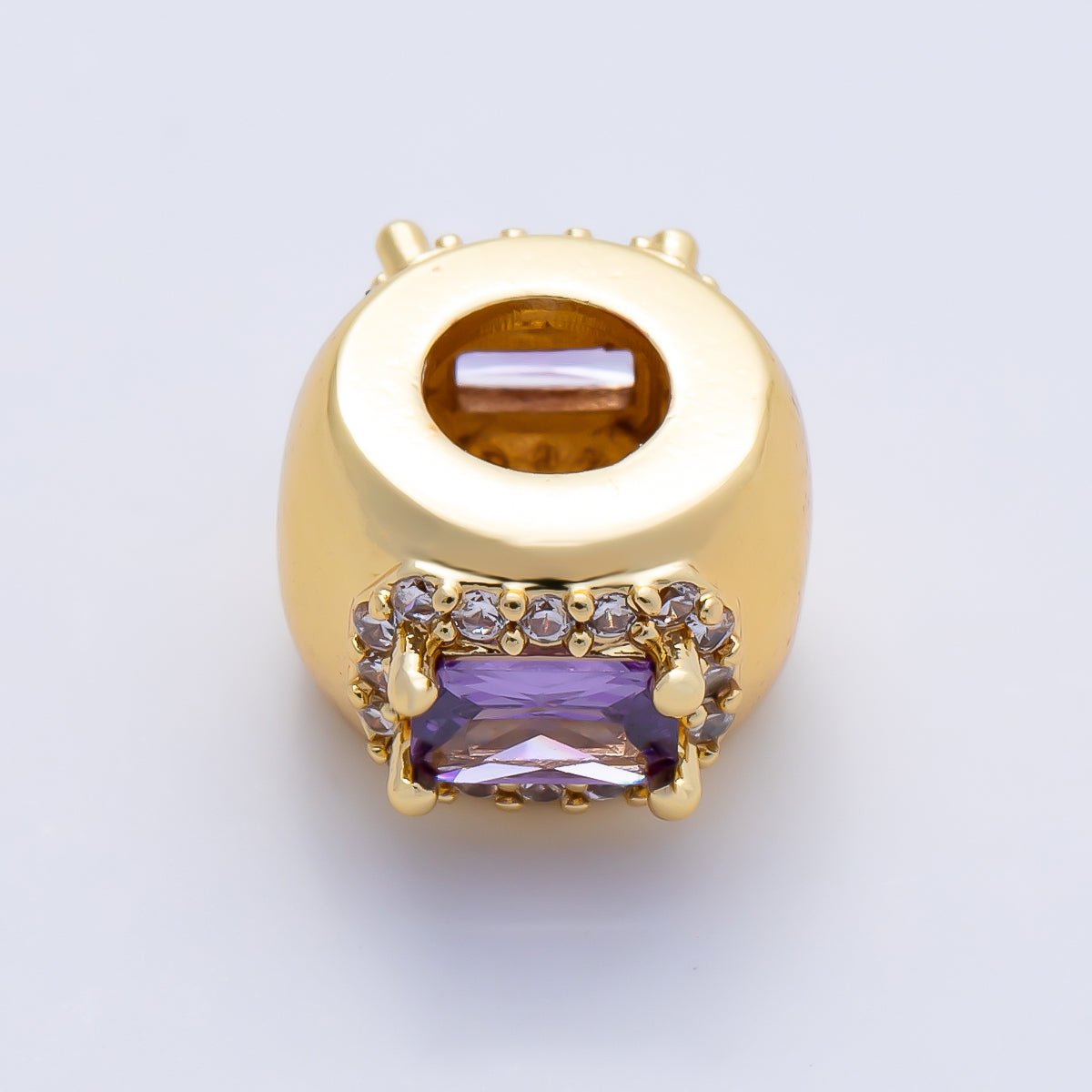 16K Gold Filled 10mm Birthstone Baguette Micro Paved CZ Chubby Rondelle Bead | Beads-00363 ~ Beads-00374 - DLUXCA
