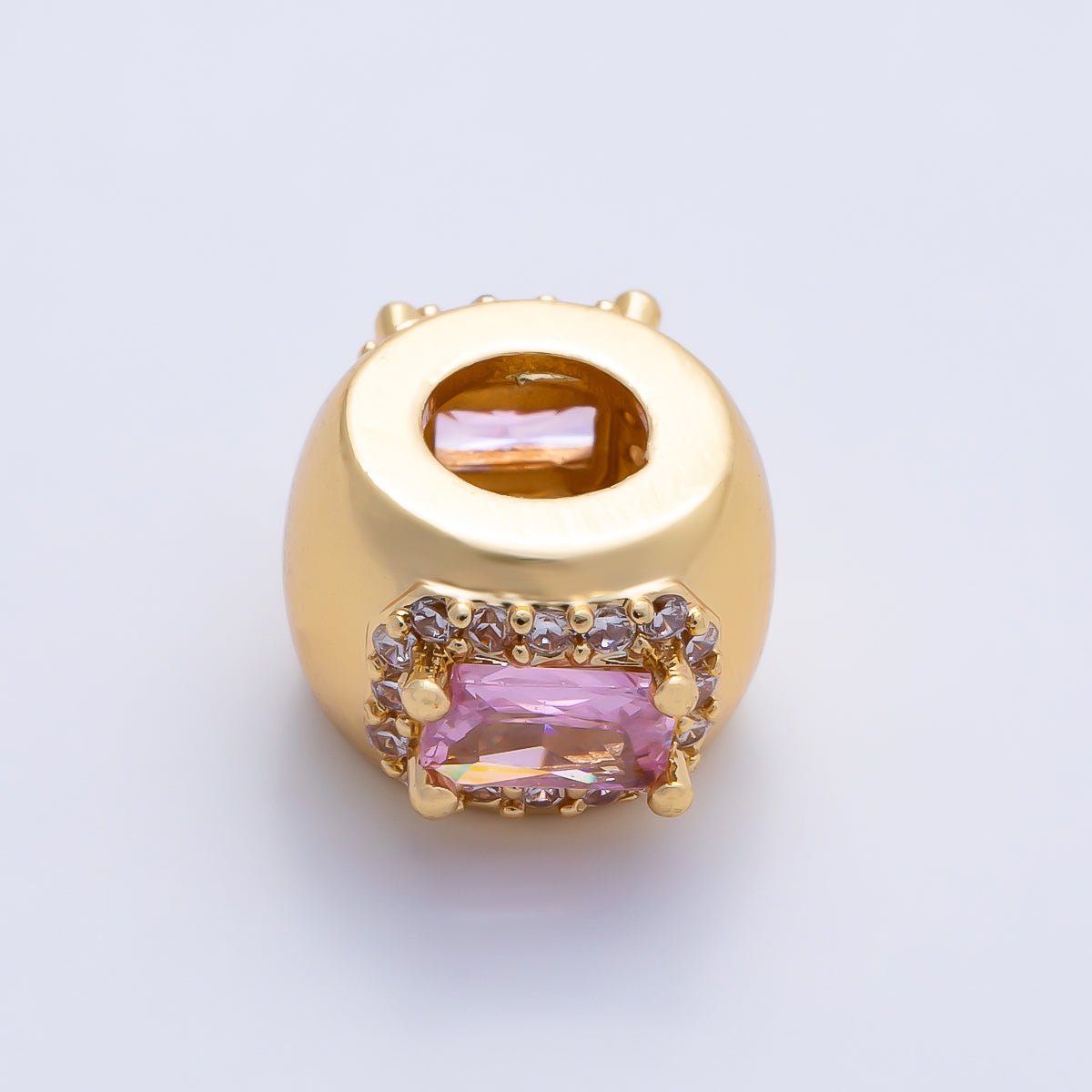 16K Gold Filled 10mm Birthstone Baguette Micro Paved CZ Chubby Rondelle Bead | Beads-00363 ~ Beads-00374 - DLUXCA