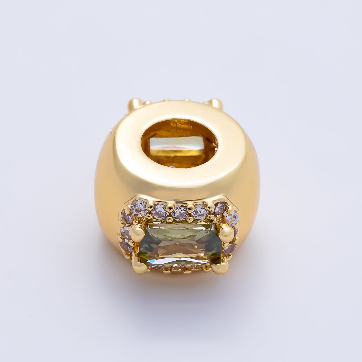 16K Gold Filled 10mm Birthstone Baguette Micro Paved CZ Chubby Rondelle Bead | Beads-00363 ~ Beads-00374 - DLUXCA