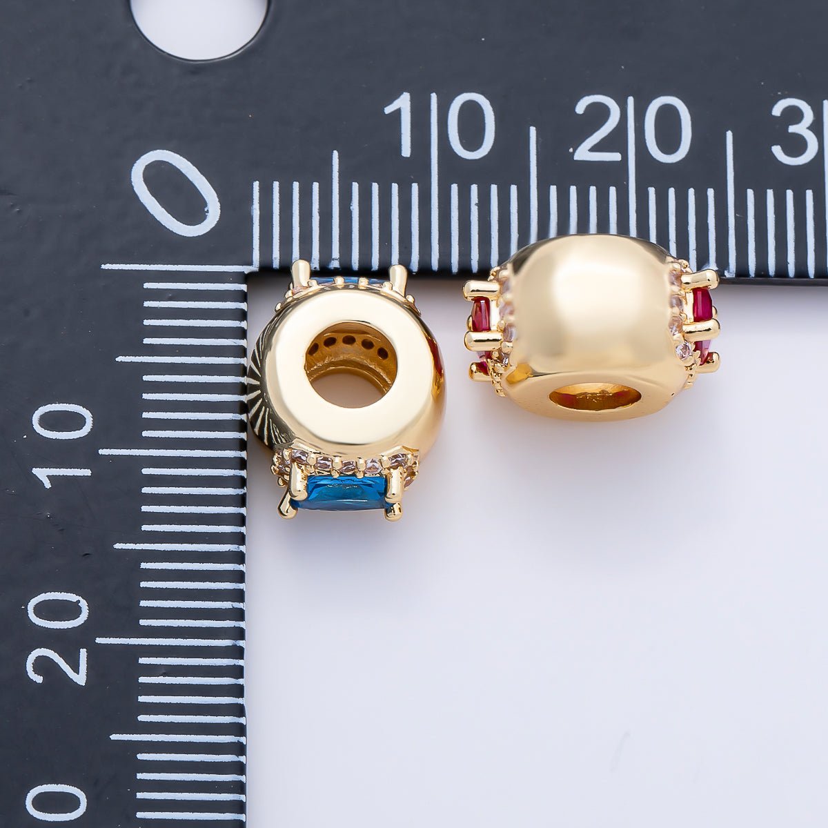 16K Gold Filled 10mm Birthstone Baguette Micro Paved CZ Chubby Rondelle Bead | Beads-00363 ~ Beads-00374 - DLUXCA