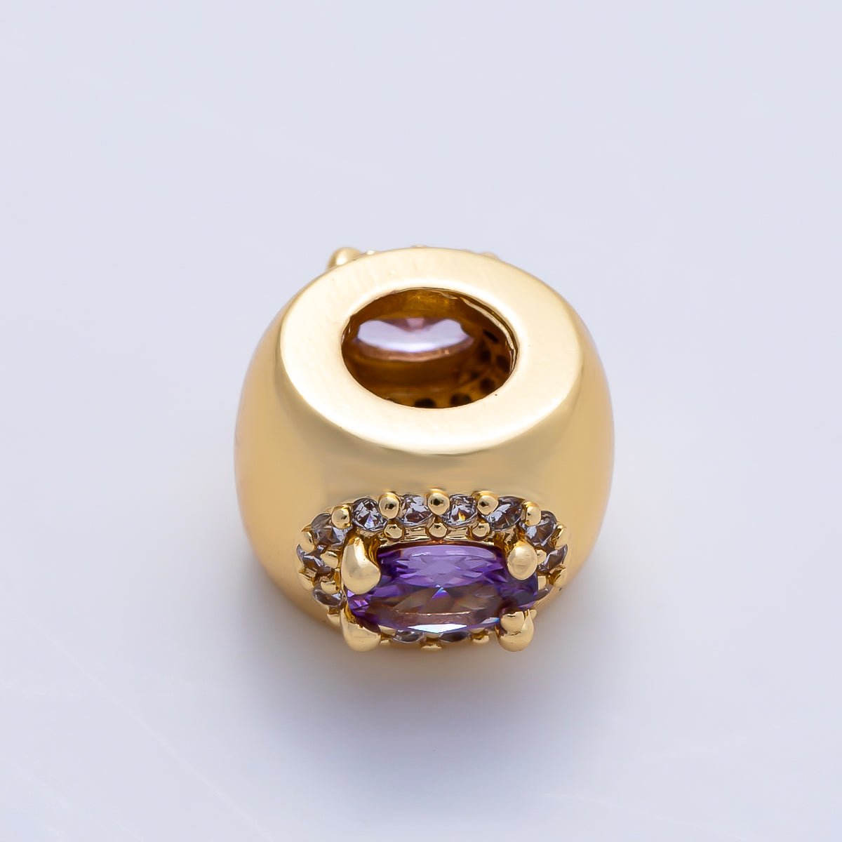 16K Gold Filled 10mm Birthstone Oval Micro Paved CZ Chubby Rondelle Bead | Beads-00375 ~ Beads-00386 - DLUXCA