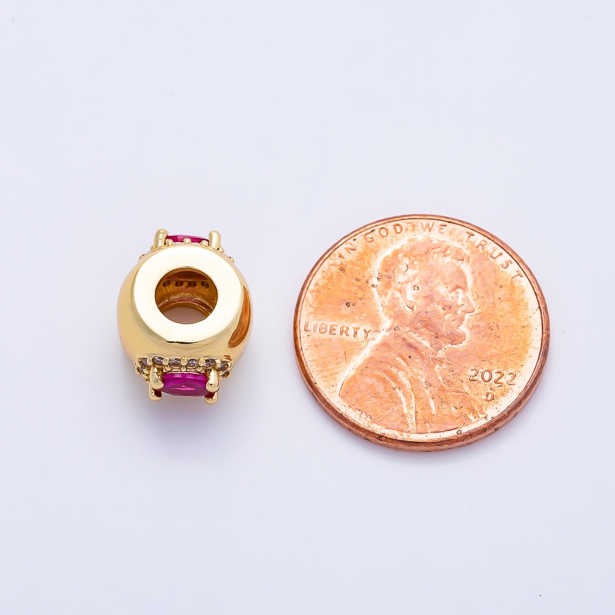 16K Gold Filled 10mm Birthstone Oval Micro Paved CZ Chubby Rondelle Bead | Beads-00375 ~ Beads-00386 - DLUXCA
