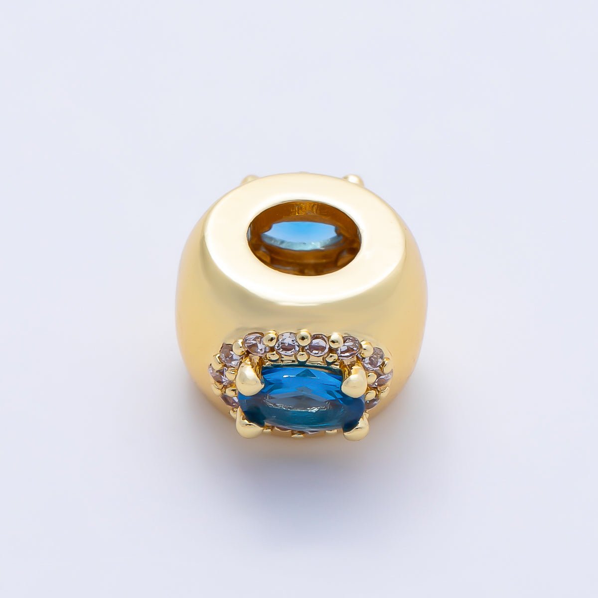 16K Gold Filled 10mm Birthstone Oval Micro Paved CZ Chubby Rondelle Bead | Beads-00375 ~ Beads-00386 - DLUXCA