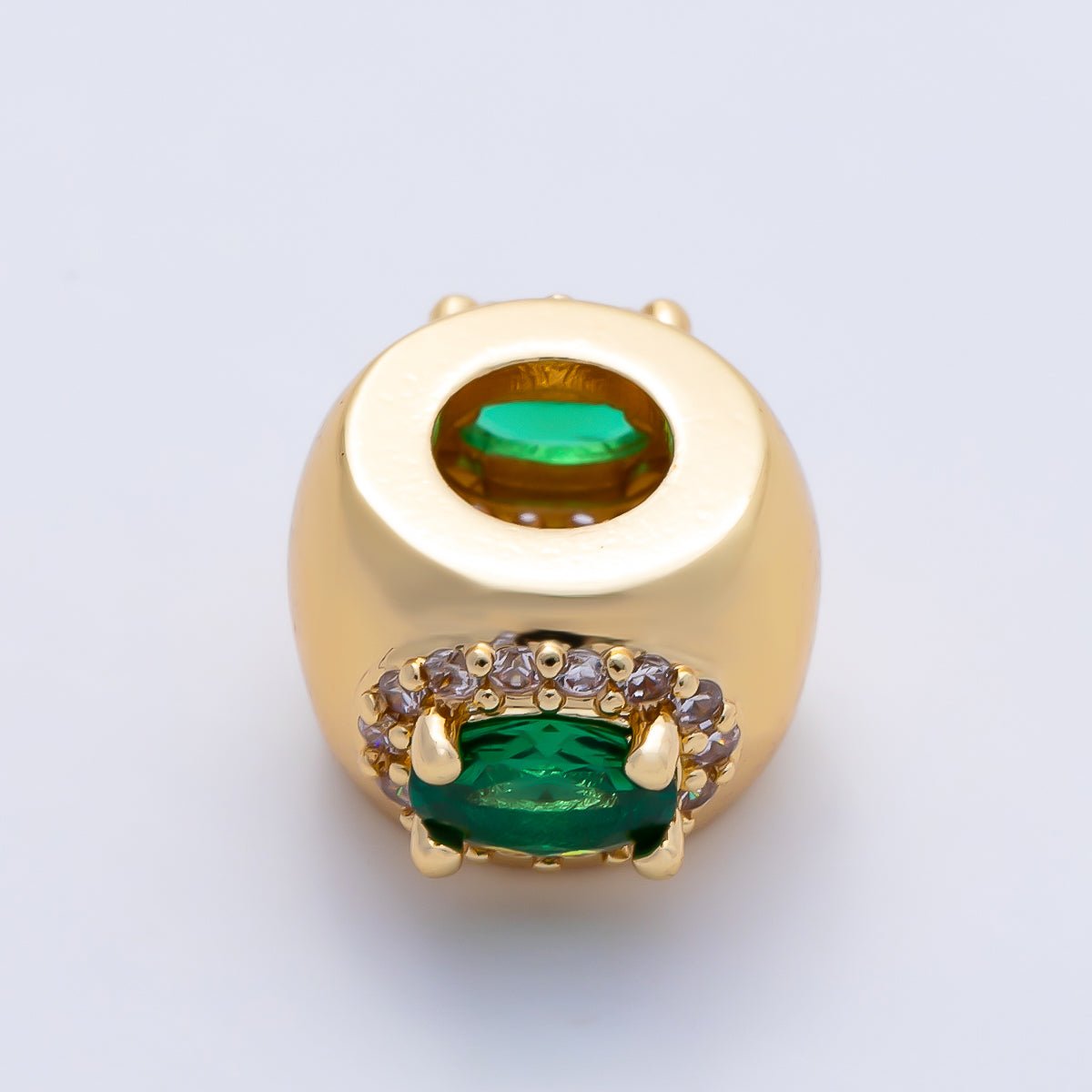 16K Gold Filled 10mm Birthstone Oval Micro Paved CZ Chubby Rondelle Bead | Beads-00375 ~ Beads-00386 - DLUXCA