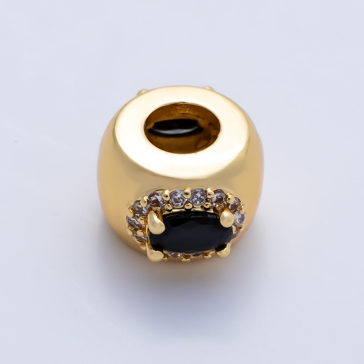 16K Gold Filled 10mm Birthstone Oval Micro Paved CZ Chubby Rondelle Bead | Beads-00375 ~ Beads-00386 - DLUXCA