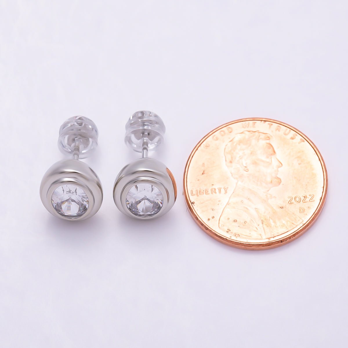 16K Gold Filled 10mm Clear CZ Oval Bezel Stud Earrings in Gold & Silver | Earrings-00413 Earrings-00414 - DLUXCA