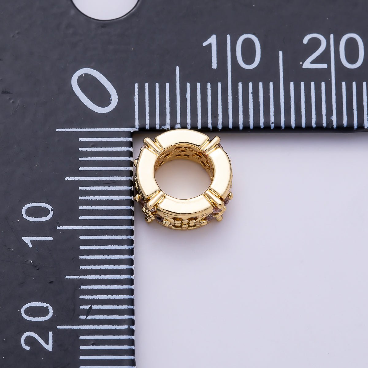 16K Gold Filled 10mm Clear Micro Paved CZ Flower Clover Rondelle Bead | Beads-00532 - DLUXCA