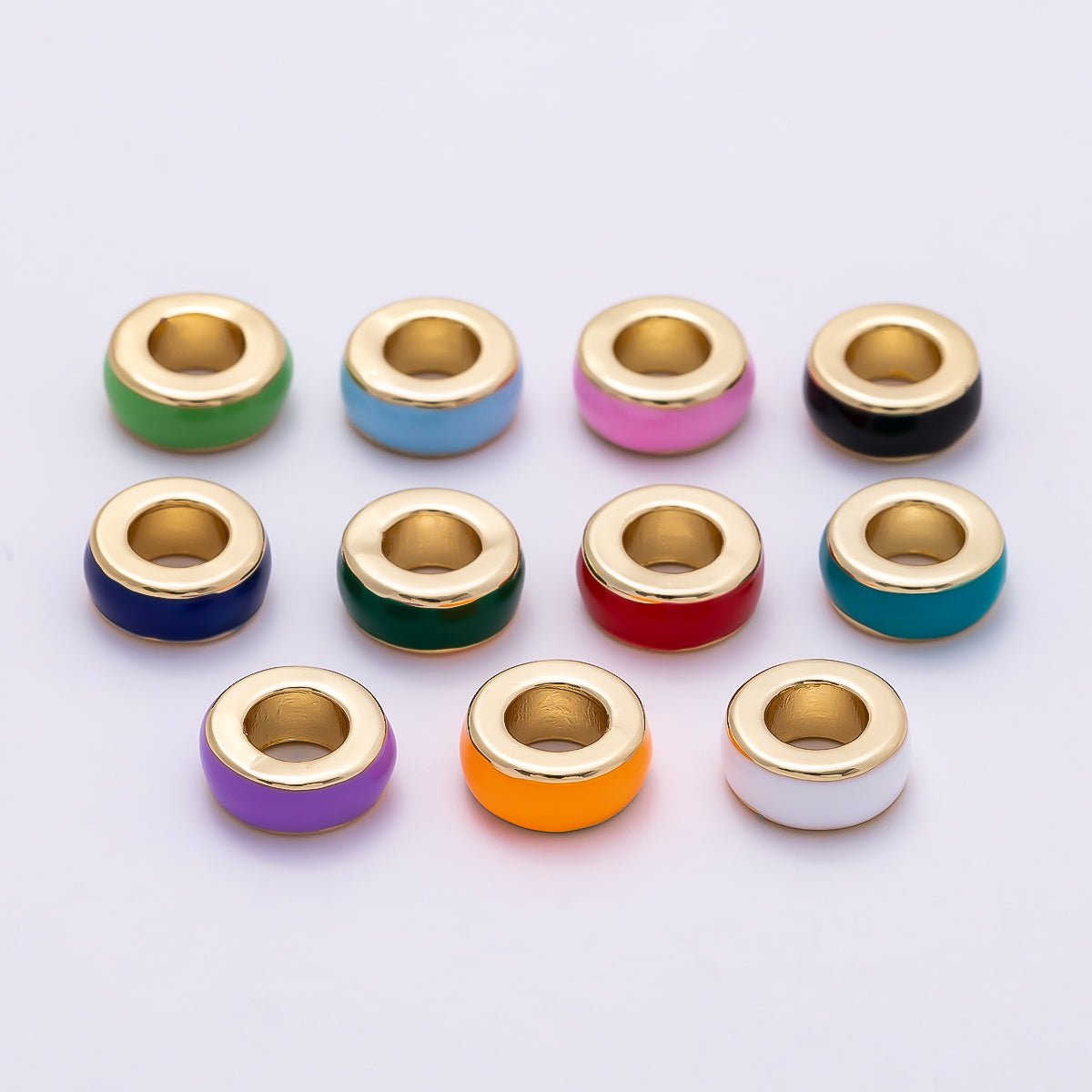 16K Gold Filled 10mm Colorful Enamel Round Flat Rondelle Spacer Beads | Beads - 00313 ~ Beads - 00323 - DLUXCA