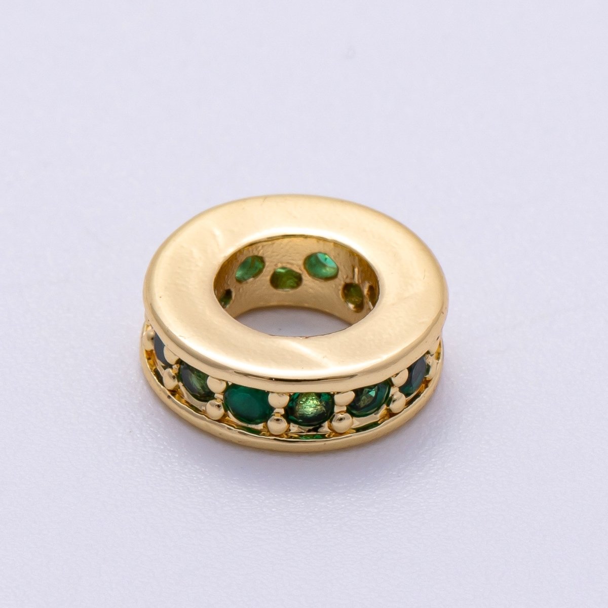 16K Gold Filled 10mm Green, Fuchsia, Blue, Turquoise, Black Micro Paved CZ Round Mini Spacer Rondelle | Beads - 00243 - Beads - 00247 - DLUXCA
