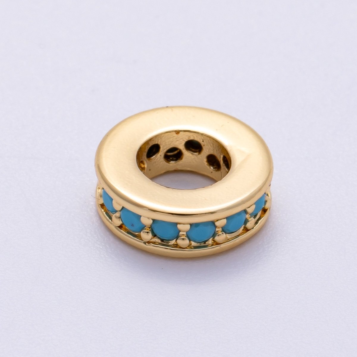 16K Gold Filled 10mm Green, Fuchsia, Blue, Turquoise, Black Micro Paved CZ Round Mini Spacer Rondelle | Beads - 00243 - Beads - 00247 - DLUXCA