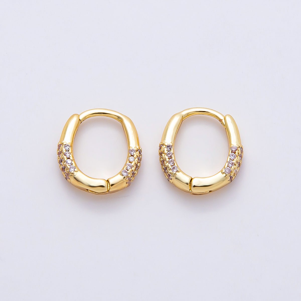 16K Gold Filled 10mm Micro Paved CZ Oval Cartilage Huggie Earrings | Earrings - 00378 - DLUXCA