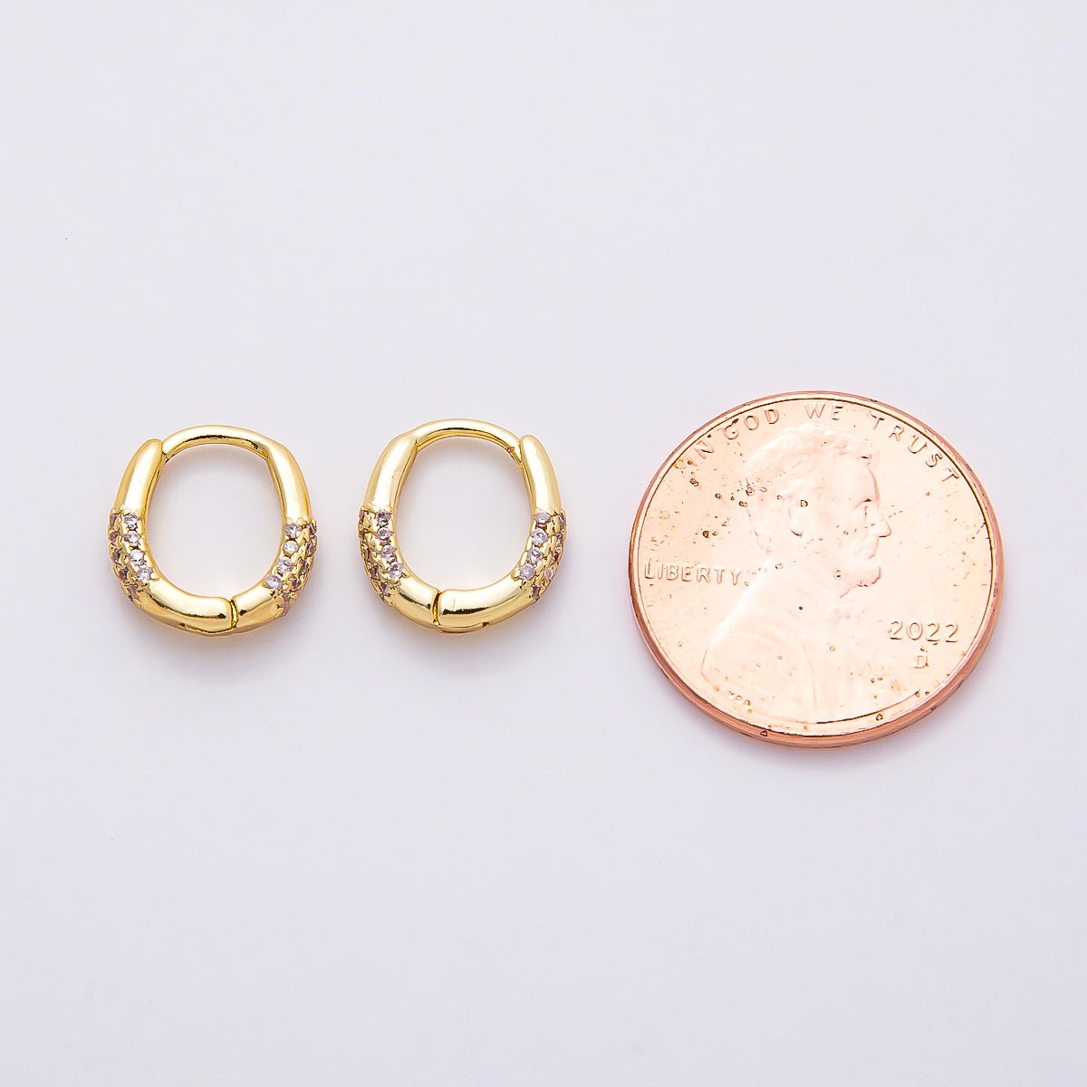 16K Gold Filled 10mm Micro Paved CZ Oval Cartilage Huggie Earrings | Earrings - 00378 - DLUXCA