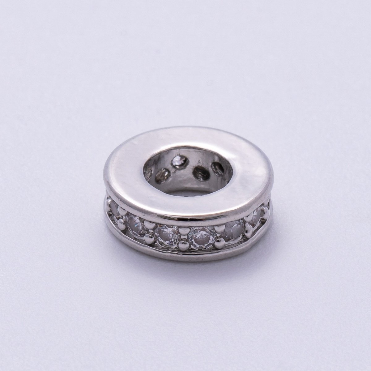 16K Gold Filled 10mm Micro Paved CZ Round Mini Spacer Rondelle in Gold & Silver | Beads - 00241 Beads - 00242 - DLUXCA