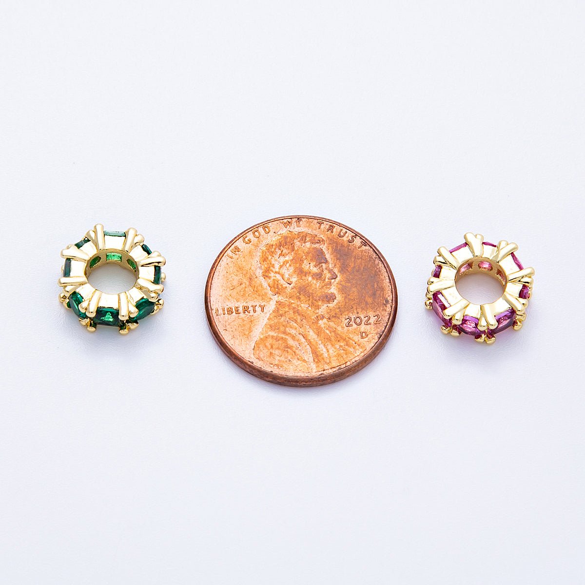 16K Gold Filled 10mm Personalized Baguette Birthstone CZ Rondelle Spacer Set | Beads - 00089 - Beads - 00100 - DLUXCA