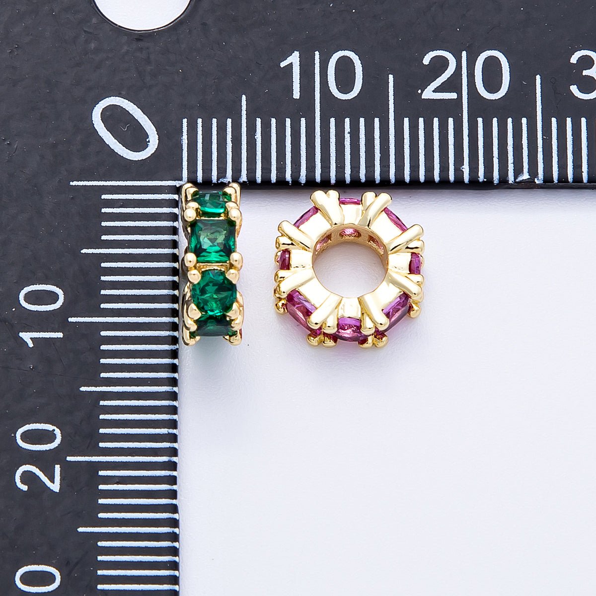 16K Gold Filled 10mm Personalized Baguette Birthstone CZ Rondelle Spacer Set | Beads - 00089 - Beads - 00100 - DLUXCA