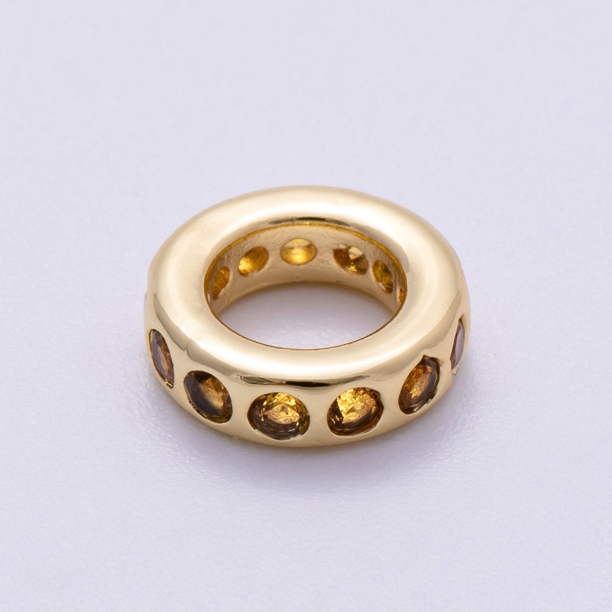 16K Gold Filled 10mm Personalized Round Dotted Birthstone CZ Rondelle Spacer Set | Beads - 00248 ~ Beads - 00259 - DLUXCA