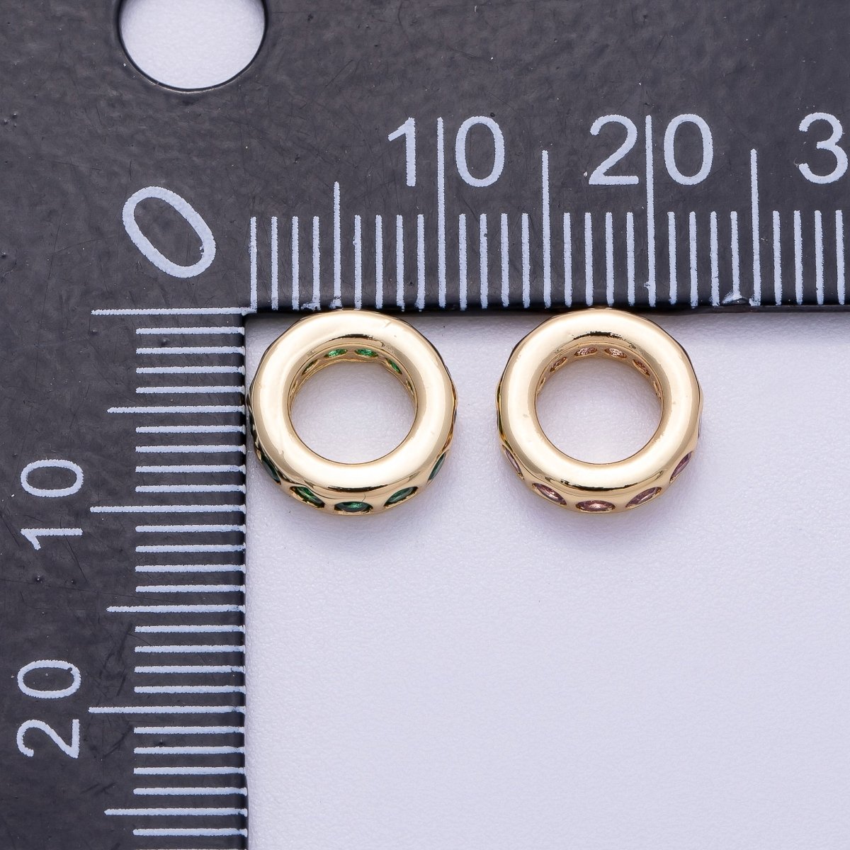 16K Gold Filled 10mm Personalized Round Dotted Birthstone CZ Rondelle Spacer Set | Beads - 00248 ~ Beads - 00259 - DLUXCA