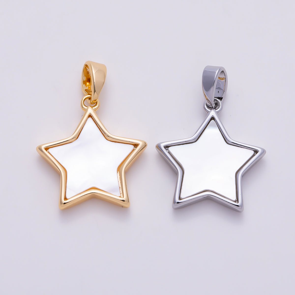 16K Gold Filled 10mm Shell Pearl Celestial Star Charm in Gold & Silver | Charms-01514 Charms-01515 - DLUXCA