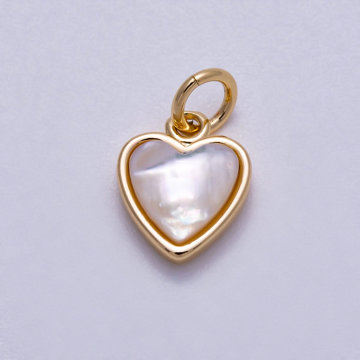 16K Gold Filled 10mm Shell Pearl Heart Bezel Mini Charm | Charms - 00593 - DLUXCA