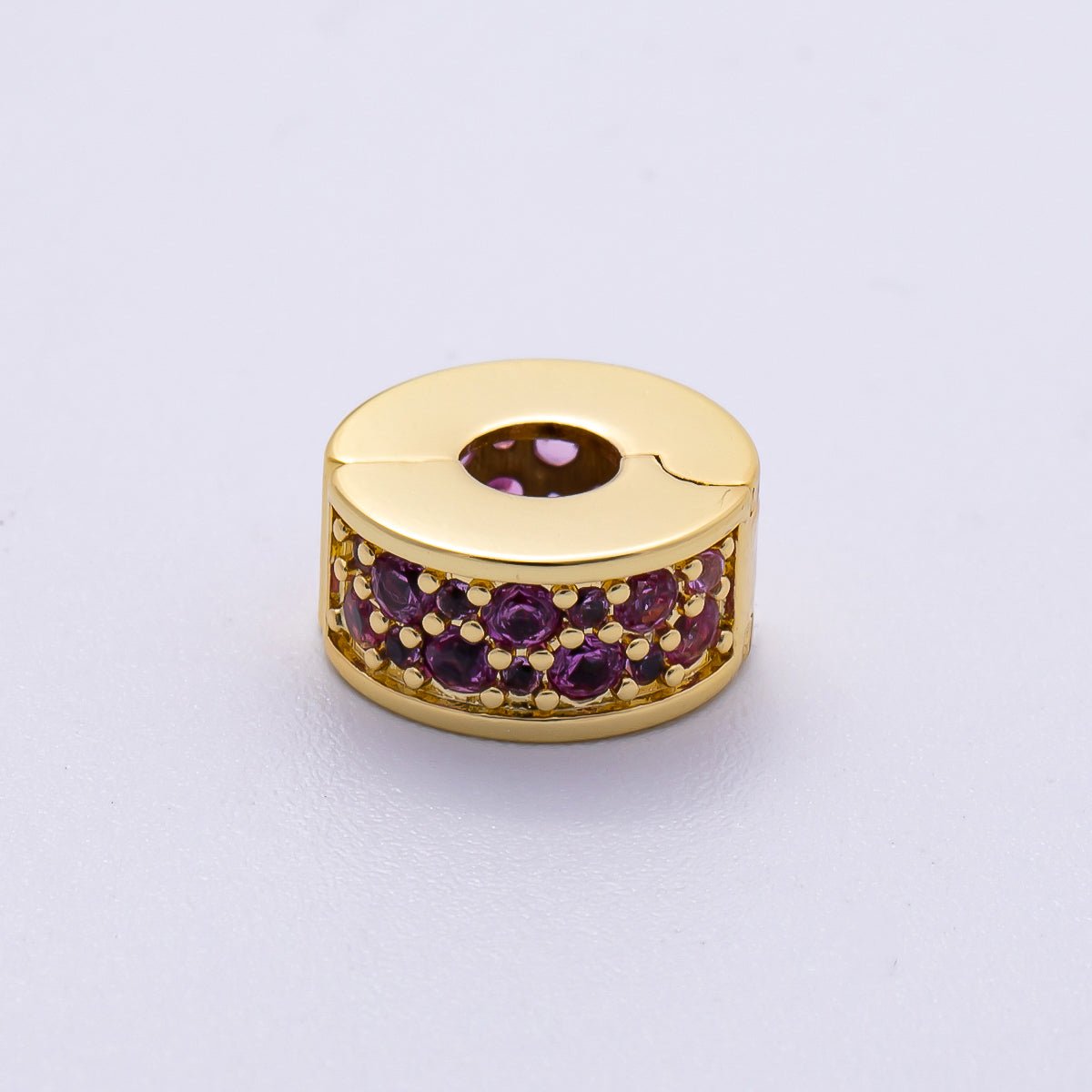 16K Gold Filled 10mm Snap Clip Open Micro Paved CZ Birthstone Spacer Rondelle Personalized Set | Beads - 00220 ~ Beads - 00231 - DLUXCA