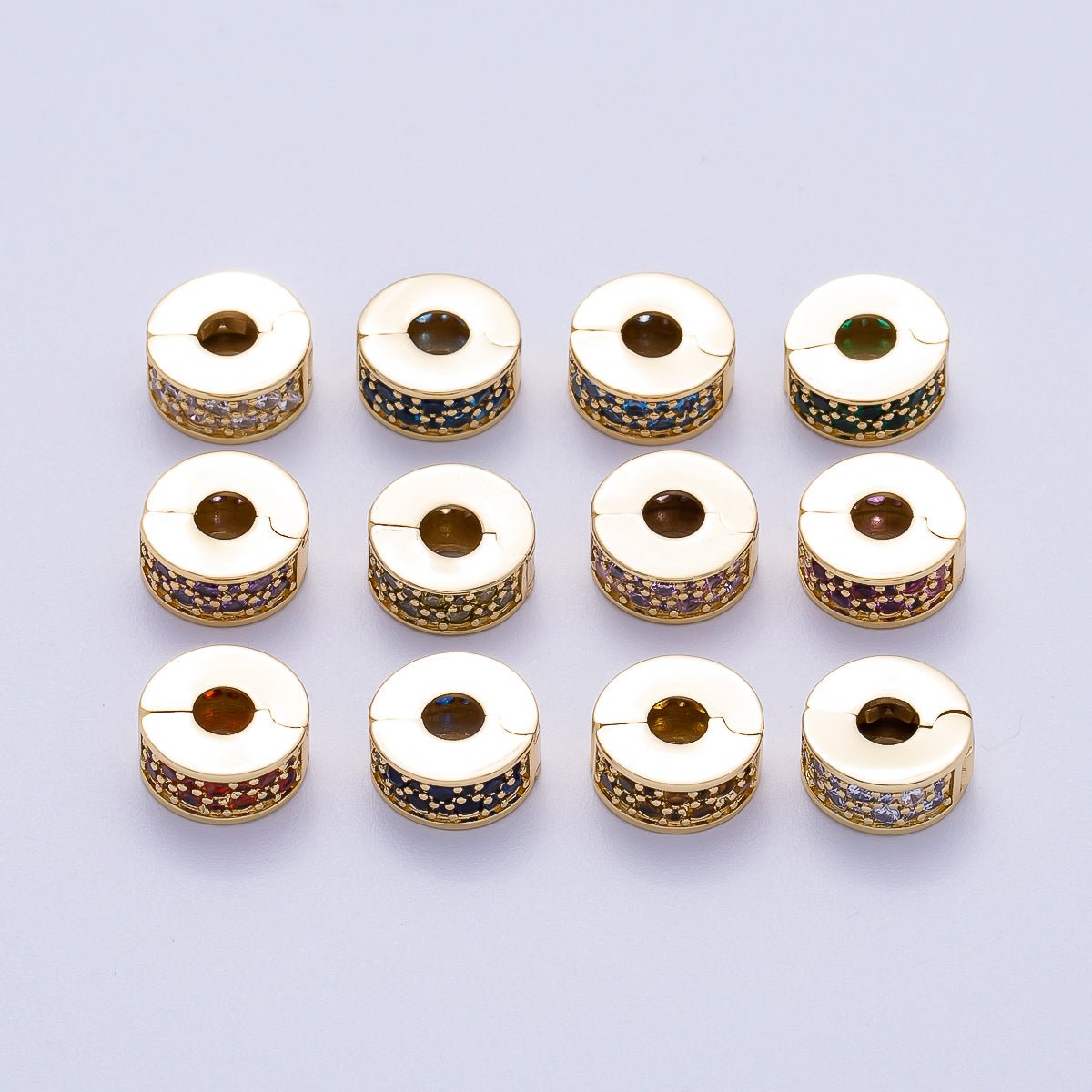 16K Gold Filled 10mm Snap Clip Open Micro Paved CZ Birthstone Spacer Rondelle Personalized Set | Beads - 00220 ~ Beads - 00231 - DLUXCA