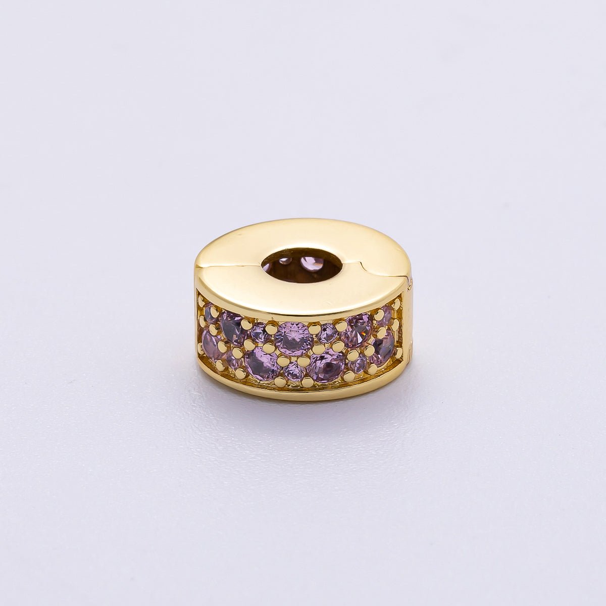 16K Gold Filled 10mm Snap Clip Open Micro Paved CZ Birthstone Spacer Rondelle Personalized Set | Beads - 00220 ~ Beads - 00231 - DLUXCA