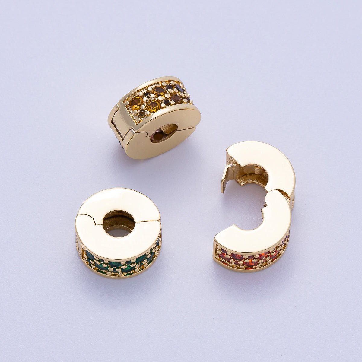 16K Gold Filled 10mm Snap Clip Open Micro Paved CZ Birthstone Spacer Rondelle Personalized Set | Beads - 00220 ~ Beads - 00231 - DLUXCA