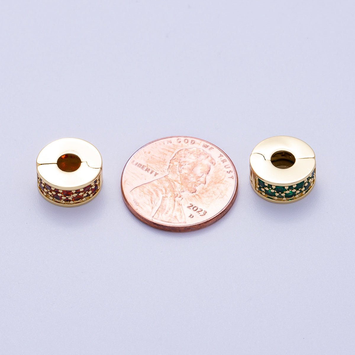 16K Gold Filled 10mm Snap Clip Open Micro Paved CZ Birthstone Spacer Rondelle Personalized Set | Beads - 00220 ~ Beads - 00231 - DLUXCA