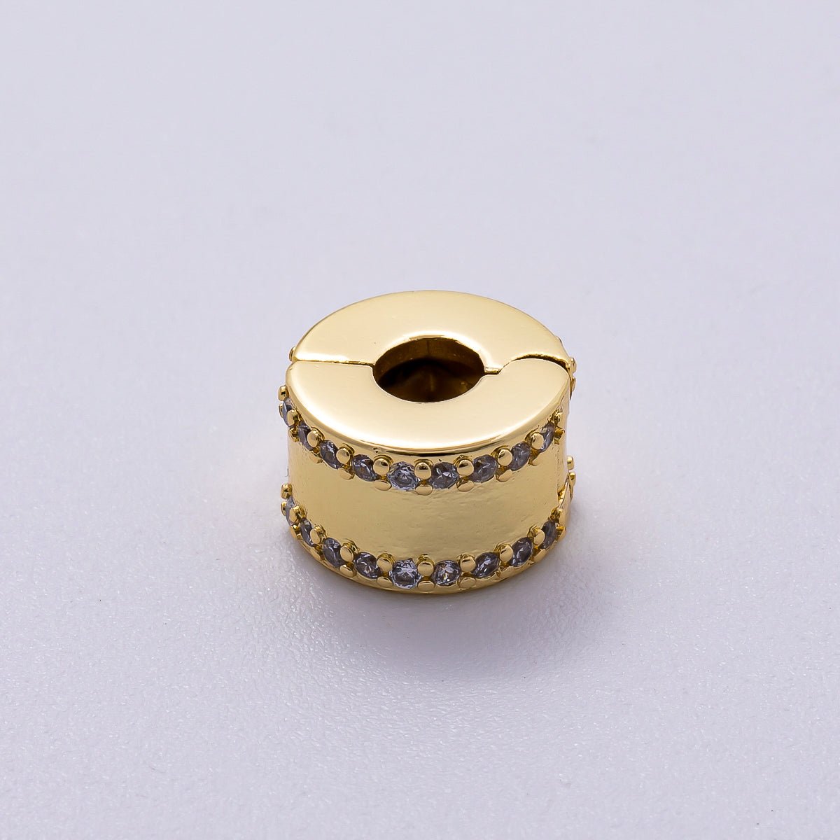 16K Gold Filled 10mm Snap Clip Open Micro Paved CZ Spacer Rondelle | Beads - 00234 - DLUXCA