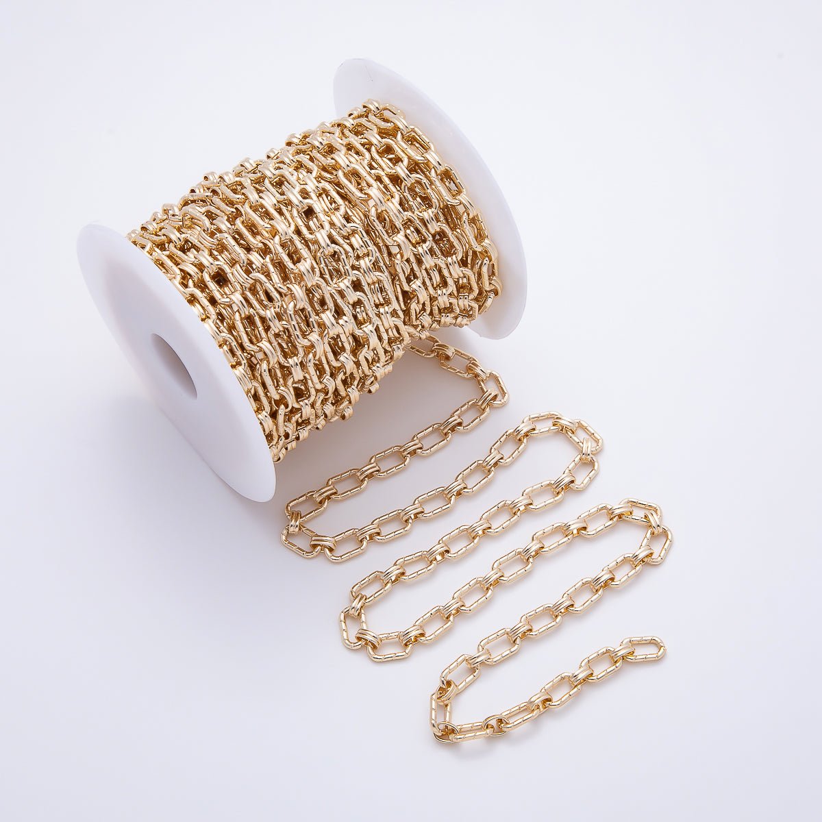 16K Gold Filled 10mm x 6mm Lined Paperclip w Double Cable Link Unfinished Chain by Yard | Roll-01894 - DLUXCA