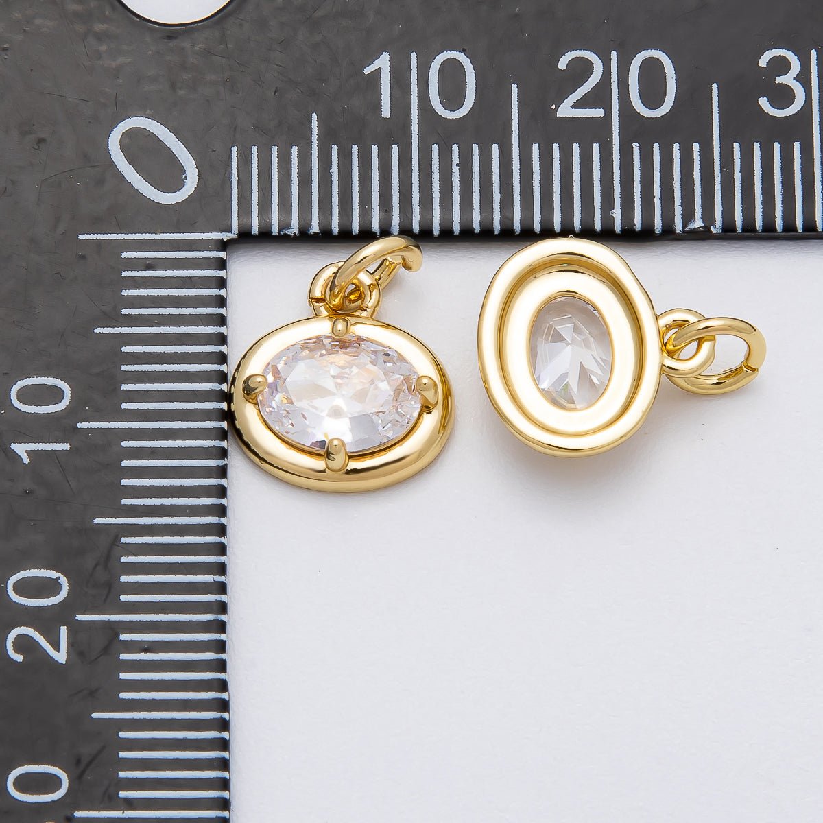 16K Gold Filled 11.5mm Clear CZ Bezel Oval Solitaire Mini Charm | Charms - 00472 - DLUXCA