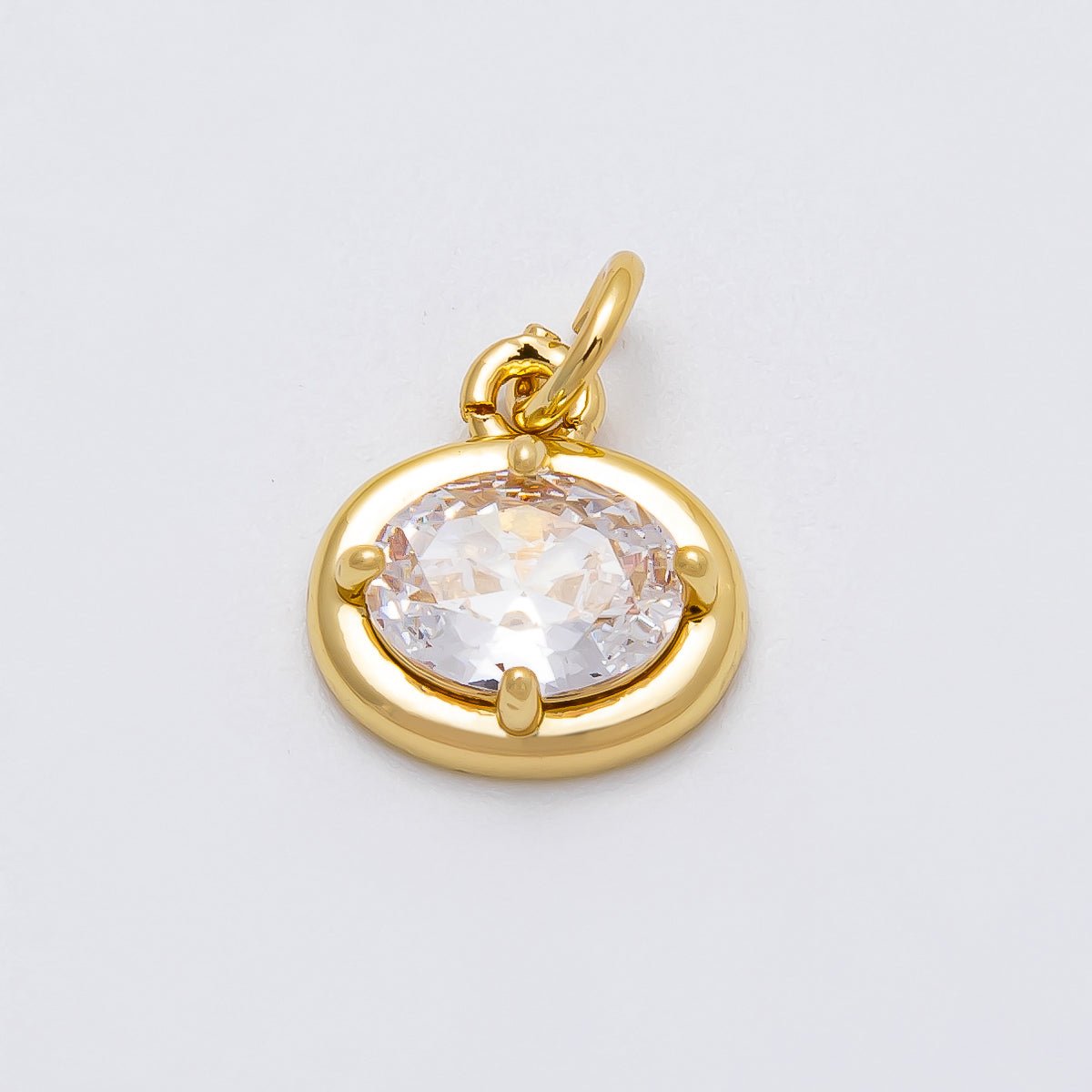 16K Gold Filled 11.5mm Clear CZ Bezel Oval Solitaire Mini Charm | Charms - 00472 - DLUXCA