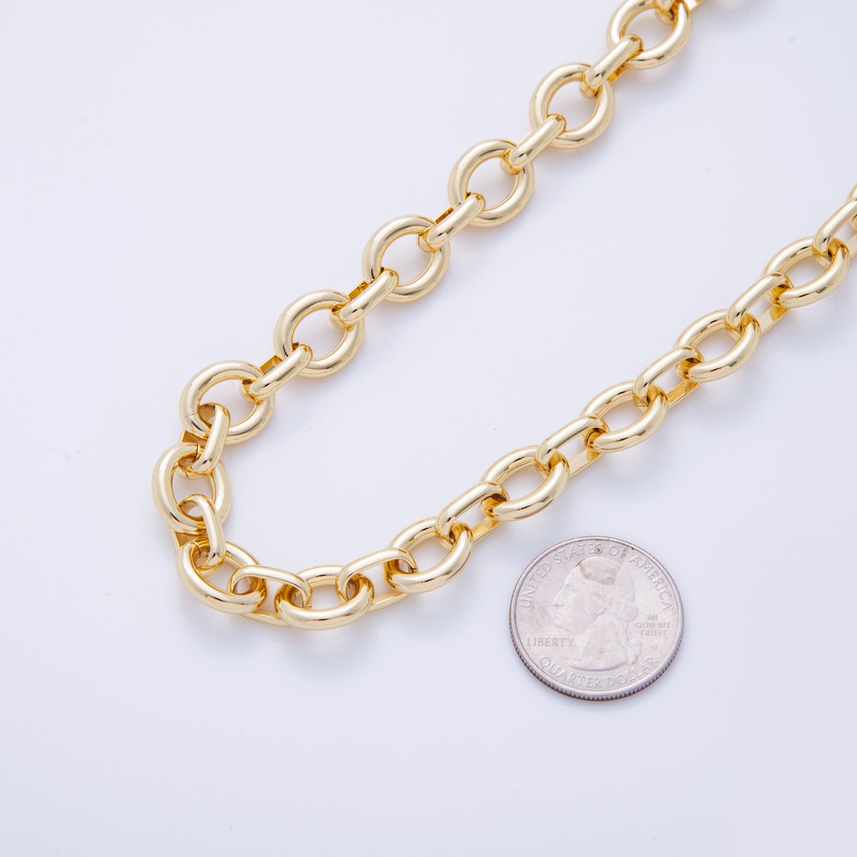 16K Gold Filled 11.8mm Minimalist Rolo Unfinished Chain by Yard | Roll - 1568 - DLUXCA