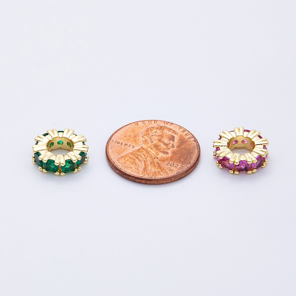 16K Gold Filled 11mm Birthstone Micro Paved Rondelle Spacer Set | Beads - 00064 ~ Beads - 00076 - DLUXCA