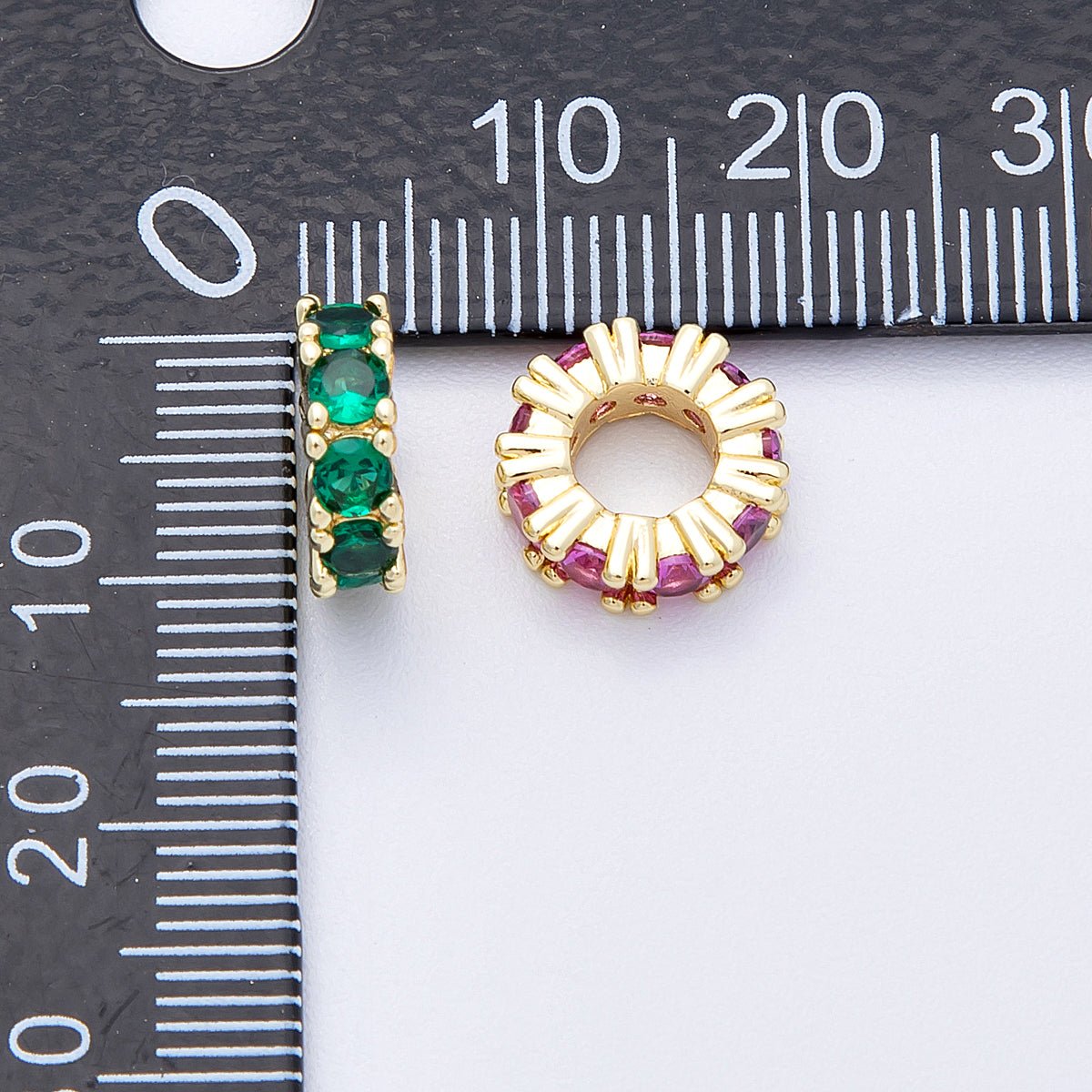 16K Gold Filled 11mm Birthstone Micro Paved Rondelle Spacer Set | Beads - 00064 ~ Beads - 00076 - DLUXCA