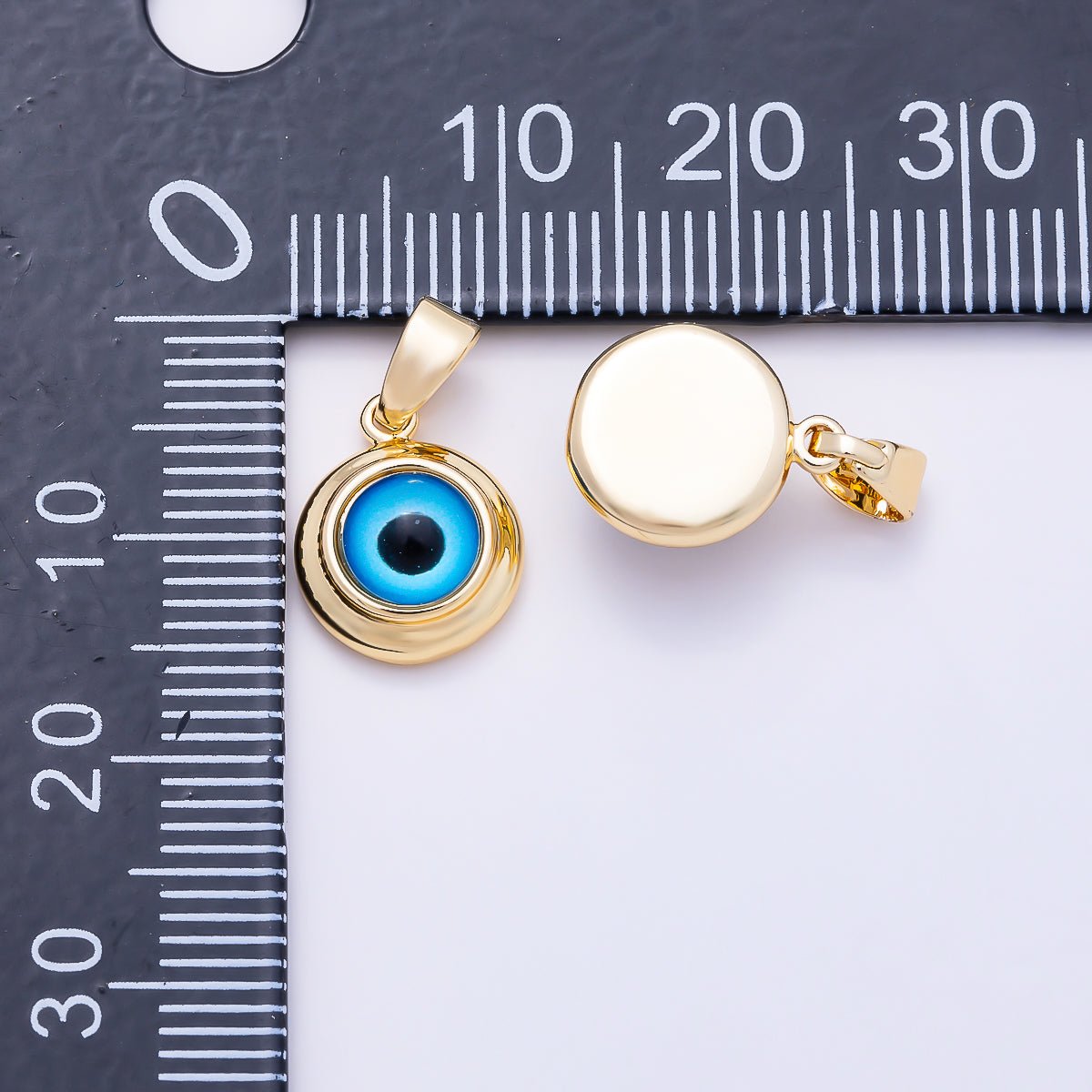16K Gold Filled 11mm Blue Evil Eye Protection Religious Round Pendant | Charms - 02010 - DLUXCA