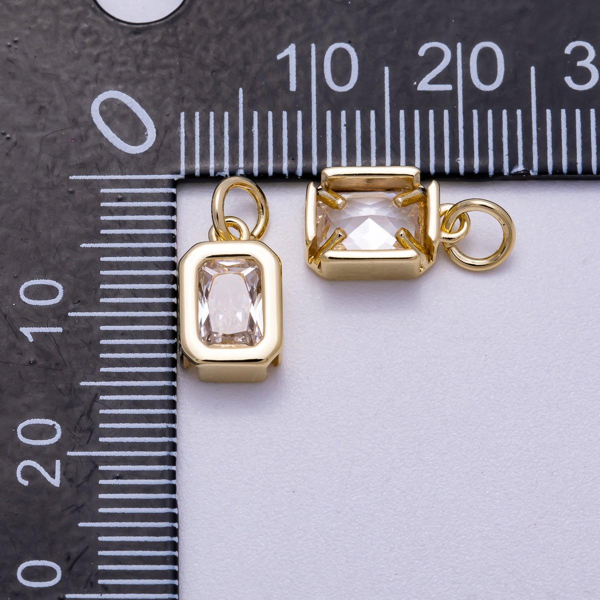 16K Gold Filled 11mm Clear Baguette CZ Rectangular Bezel Mini Charm | Charms - 00628 - DLUXCA