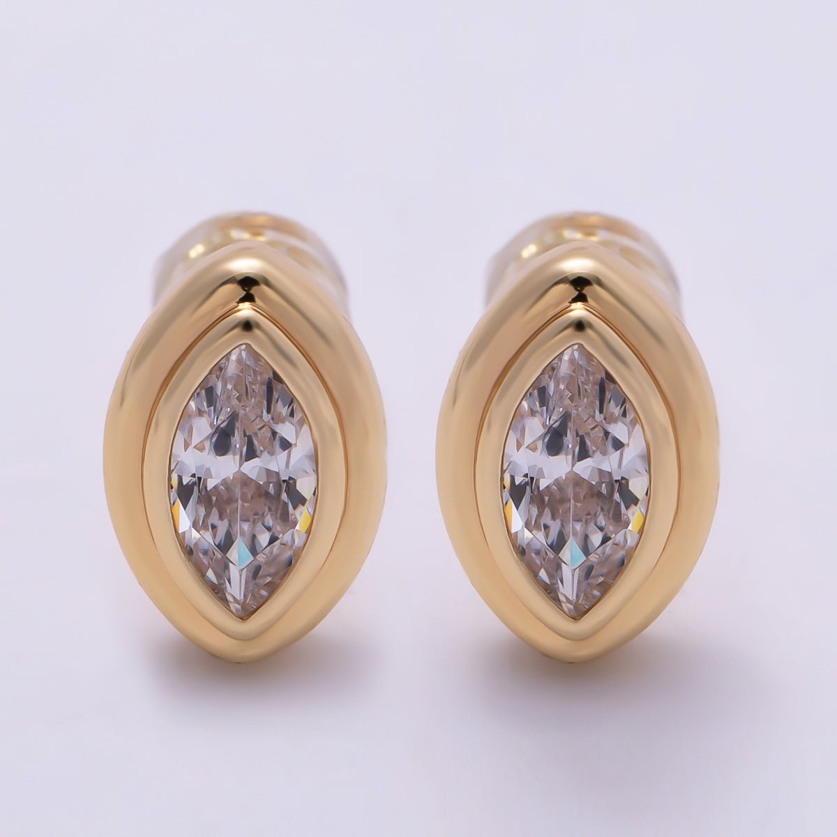 16K Gold Filled 11mm Clear CZ Marquise Bezel Stud Earrings in Gold & Silver | Earrings-00423 Earrings-00424 - DLUXCA