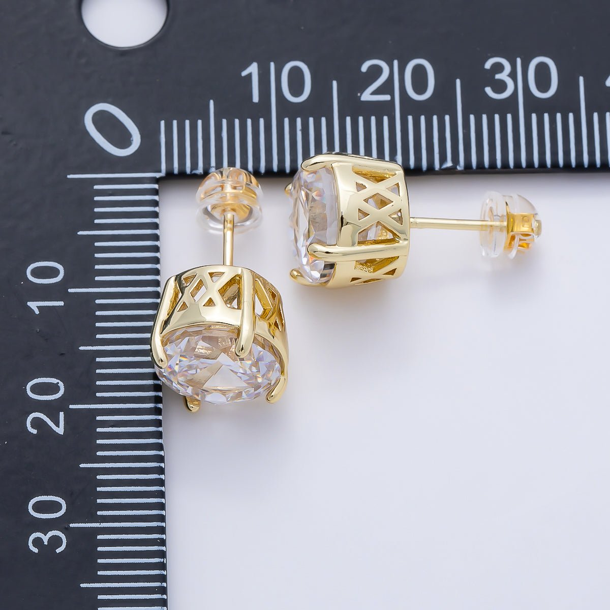 16K Gold Filled 11mm Clear CZ Round Prong Stud | Earrings-00680 - DLUXCA