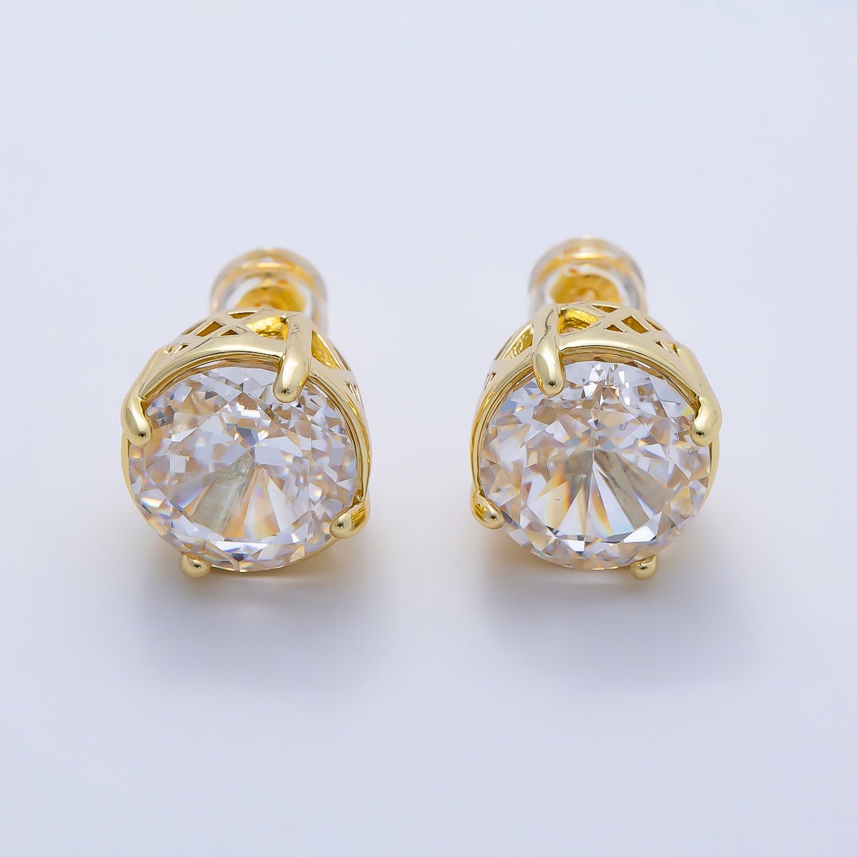 16K Gold Filled 11mm Clear CZ Round Prong Stud | Earrings-00680 - DLUXCA