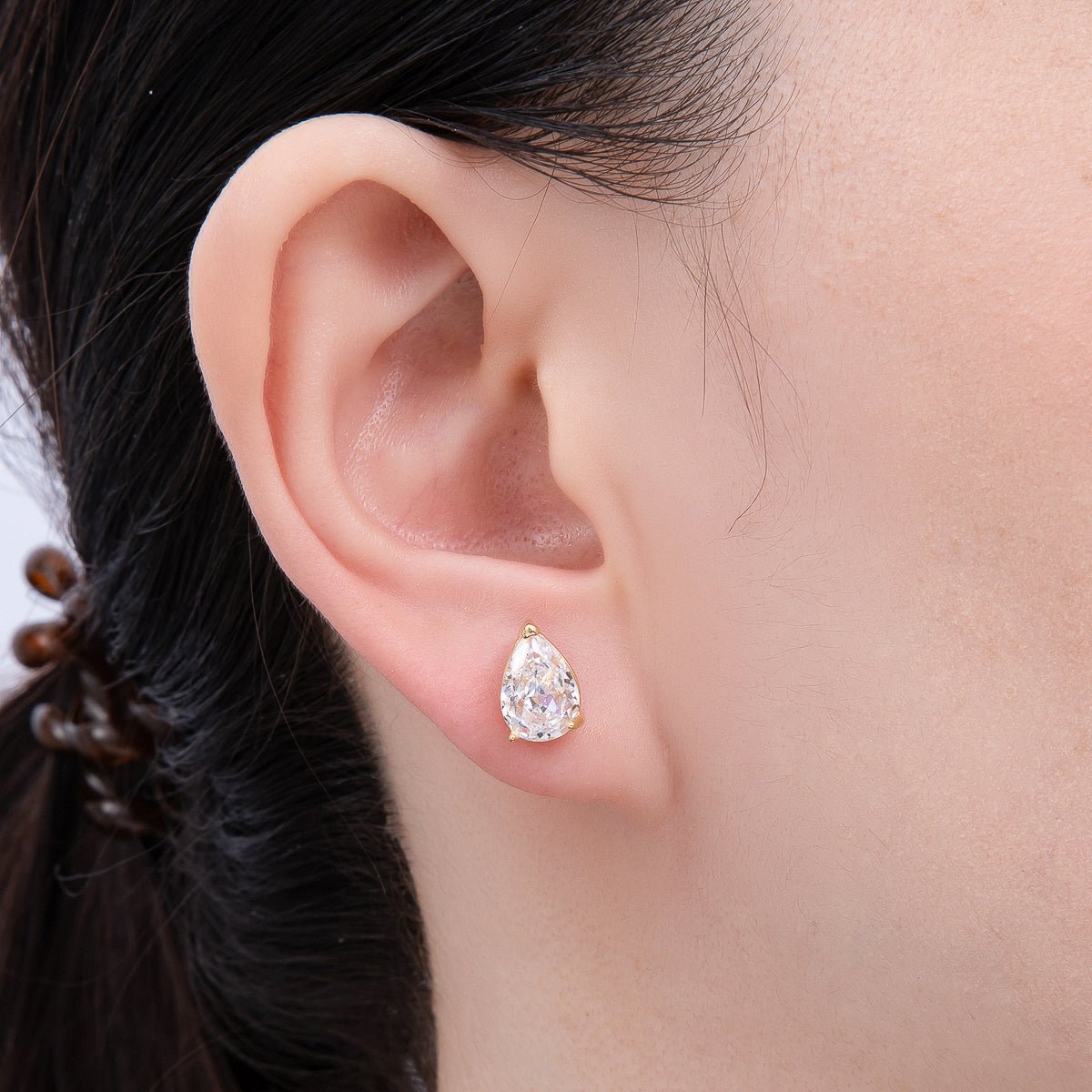 16K Gold Filled 11mm Clear CZ Teardrop Stud Earrings | Earrings - 00332 - DLUXCA