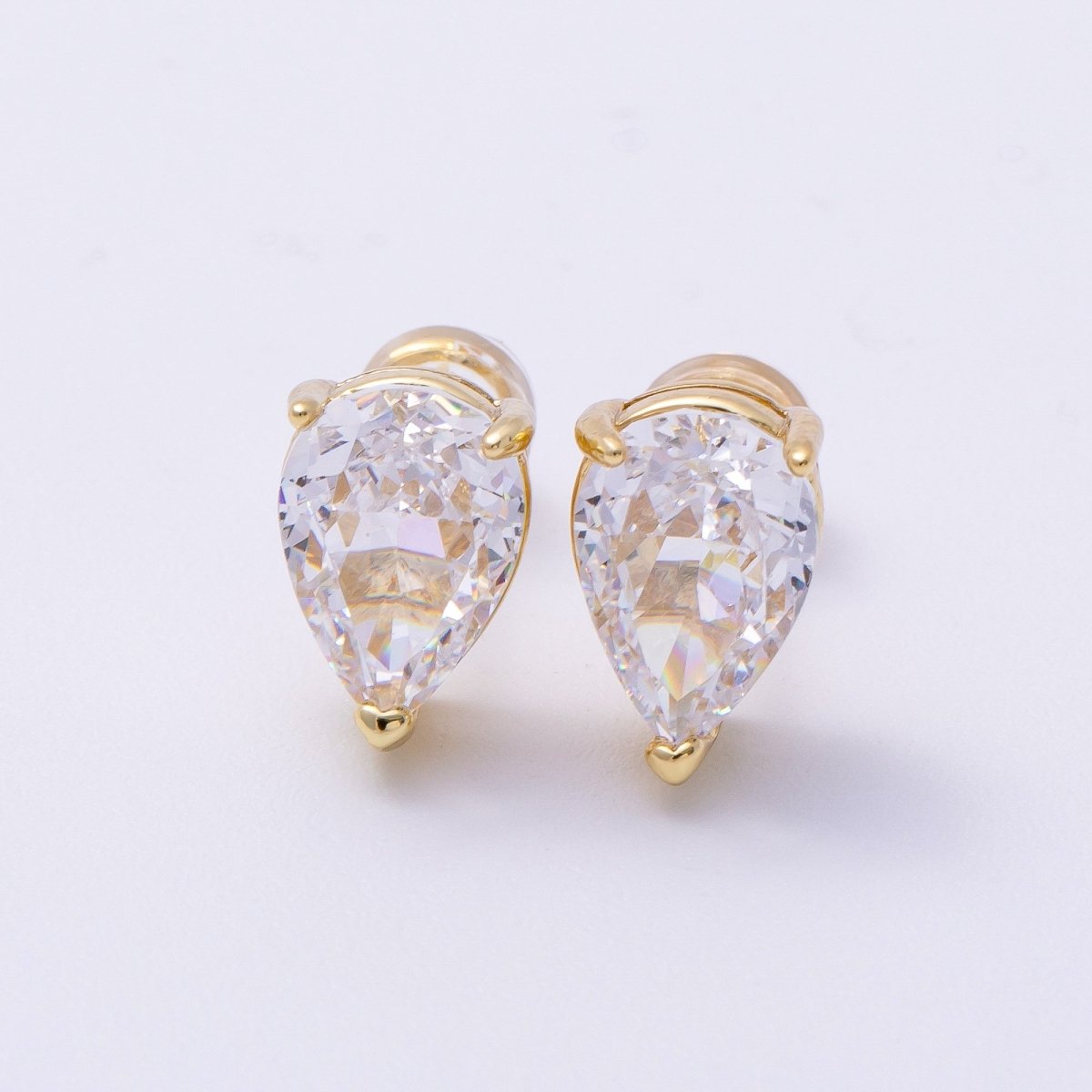 16K Gold Filled 11mm Clear CZ Teardrop Stud Earrings | Earrings - 00332 - DLUXCA