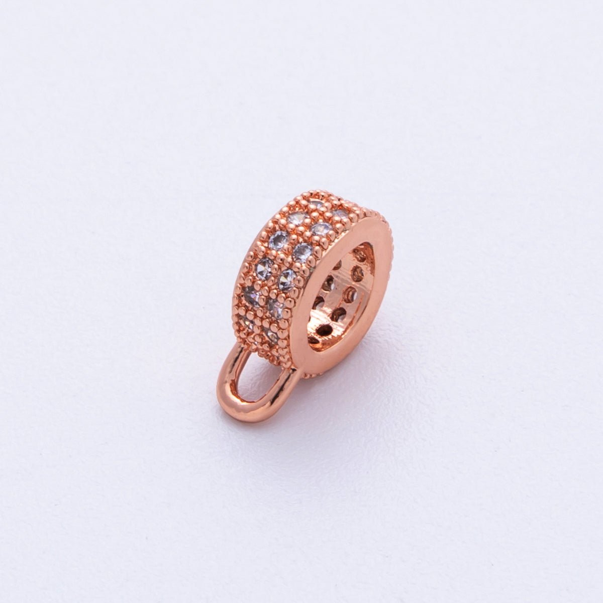 16K Gold Filled 11mm Double Micro Paved CZ Rondelle Loop Drop Finding in Gold, Silver and Rose Gold | Findings 00024 - 00026 - DLUXCA