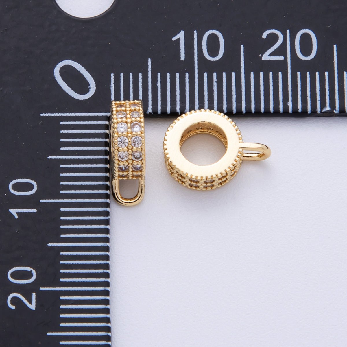 16K Gold Filled 11mm Double Micro Paved CZ Rondelle Loop Drop Finding in Gold, Silver and Rose Gold | Findings 00024 - 00026 - DLUXCA