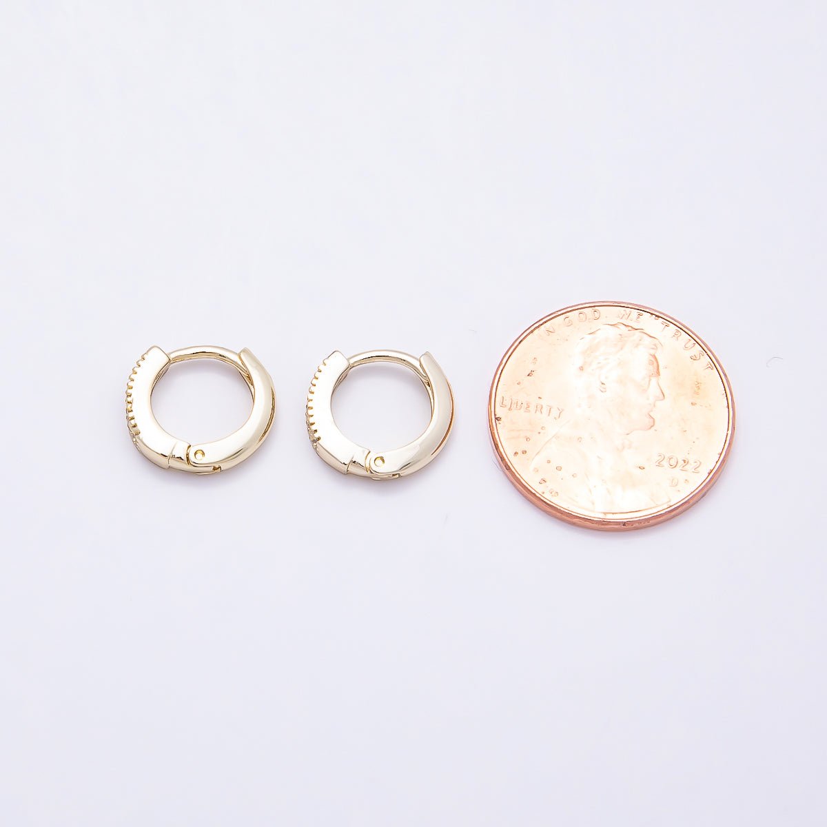 16K Gold Filled 11mm Micro Paved CZ Ribbed Cartilage Huggies Earrings | Earrings-00442 - DLUXCA