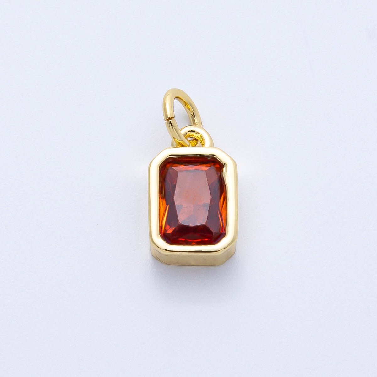 16K Gold Filled 11mm Red Baguette CZ January Birthstone Bezel Charm in Gold & Silver | Charms - 00261 ~ Charms - 00262 - DLUXCA